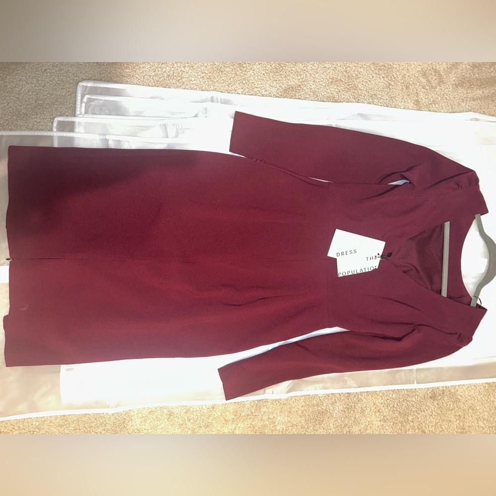 Dress the population Nadia Long Sleeve Scoop Back Midi Dress